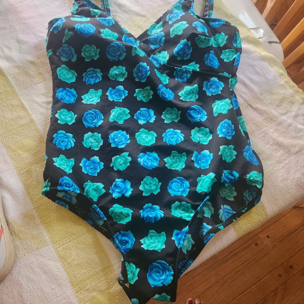 Floral Kids Swimwear in Black and Blue
